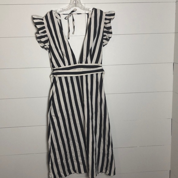 Striped dress deep V Neck Tie Back - Picture 1 of 6